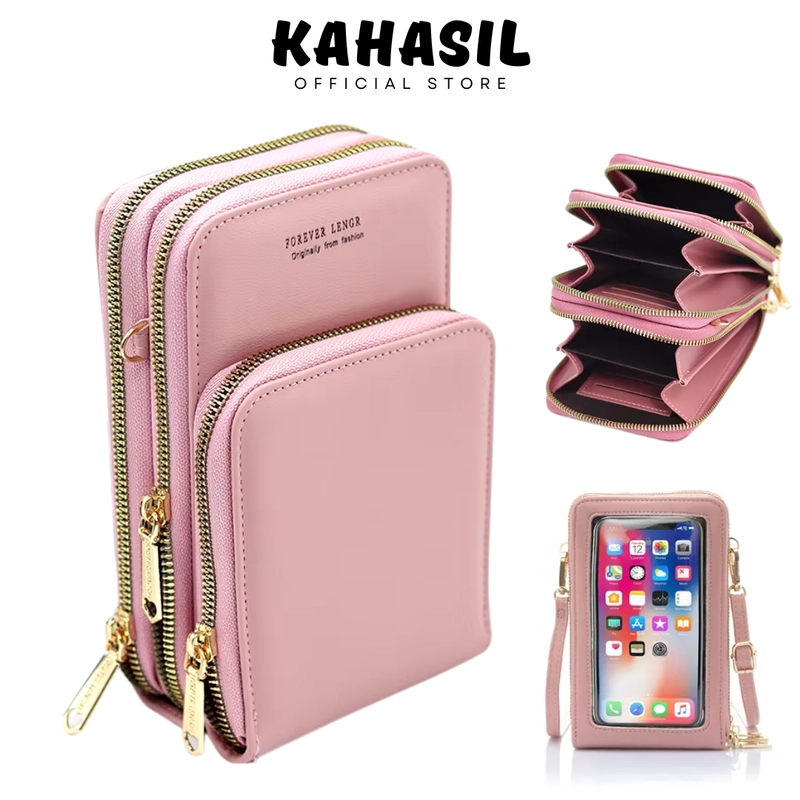 Product image KAHASIL - Tas Dompet Hp Wanita Selempang Resleting 3 Bahan Kulit PU Leather KHDP16 all variant BIRU MUDA